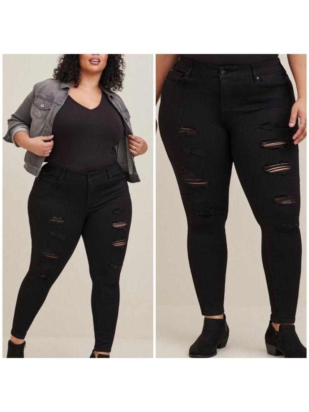 Torrid Bombshell Skinny Premium Stretch High-Rise Destructed Jean in Black